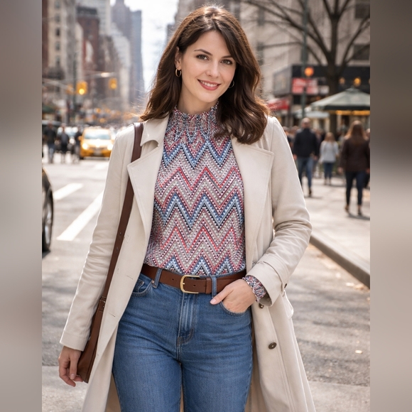 Melanie Lyne NWT Zigzag High Neck Blouse Sz 8 - Picture 2 of 13